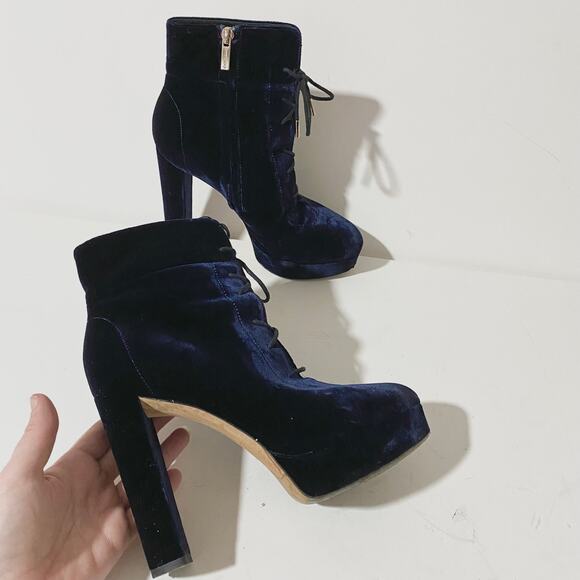 Jimmy Choo Deon Heeled Platform Ankle Boots Booties Heels Velvet Lace-Up sz 36 - Picture 5 of 15
